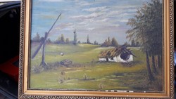 Abandoned farm with boom well canvas oil painting.