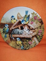 "Kiscica alszik a madárházban" (Seltmann Weiden) sorszámozott falidísz, fali tányér, dekoráció