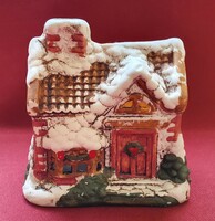 Karácsonyi mikulás mécsestartó házikó ház dekoráció mécses falu kellék