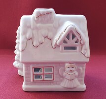 Karácsonyi porcelán mécsestartó házikó ház angyal dekoráció falu kellék