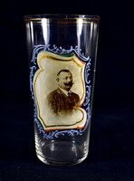 A glass commemorative cup with a portrait of a Hungarian noble - tricolor around 1900!