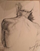 2 study drawings: back nude and male nude