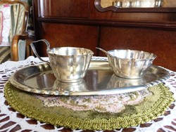 Silver-plated alpaca, additional coffee or tea serving set with silver-plated tray