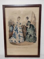 Antik biedermeier nyomat kép fali dekoráció ruha divat keretben 491 5931