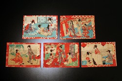 5 Pieces 19th century Japanese woodcut postcard postcard white temple temesvár collection