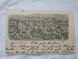 Antik, szecessziós, hosszúcímzéses magyar képeslap, Szliács (Zólyom vármegye), városkép 1900