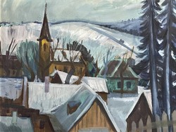 SZAMOSVÁRI JÓZSEF / Téli falu / 1931- 90cm x 70cm