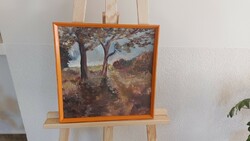 (K) József István Sédli painting 38x38 cm landscape with frame
