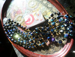 54-50-46 Cm strands, steel blue luster, bright crystal necklace.