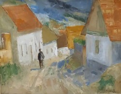 János Rozs: ganging up on his way home - village street view