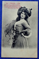 Antik  Bergeret fotó képeslap  hölgy sarló kalász  Nyár