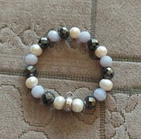 Thomas sabo pearl, chalcedony, hematite mineral bracelet
