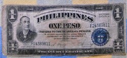 Fülöp szk 1944 1 Peso UK kék pecsét T3 Nagyon ritka VICTORY