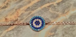 New! Rose gold-plated turquoise-microzircon stone marked silver bracelet 18cm