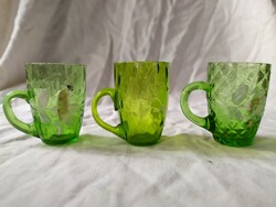 3 db régi festett urán zöld üveg feles pohár