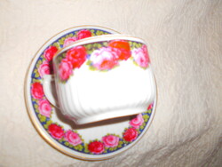 Antik rózsa mintás vastag bordás falú   porcelán  csésze és tálka