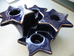 Advent cobalt blue-gold stars ceramic candle holder