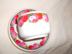 Antik rózsa mintás vastag bordás falú   porcelán  csésze + tálka