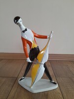 Rare painted Zsolnay cello figure