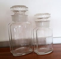 Old 2 large glass sugar bottles with stoppers from the store