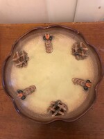 Painted-glazed ceramic tray/table centerpiece, work of an unknown manufactory. With minor damage.