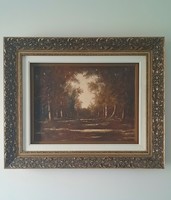 Decorated with a gilded frame, Marton Zoltán's painting titled Autumn Mood