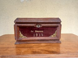 Tramp art chest made in 1912 antique old military for sale