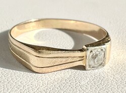 554T. 1 Forintról! Antik 14k arany (2,5 g) Briliáns (0,1 Ct) Szoliter gyűrű, szép, tiszta kővel!