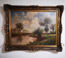 Hatalmas 100x75,5 cm. Olgyay Ferenc ritka, figuràlus festmény, blondel keretben .