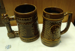 Pair of retro marked fs stas brown ceramic beer mugs, 15 cm high