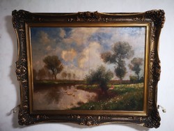 Hatalmas 100x75,5 cm. Olgyay Ferenc ritka, figuràlus festmény, blondel keretben .