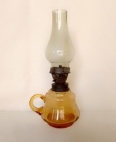 Antique old small vigil kerosene lamp amber yellow molded glass body with lugs circa 1870