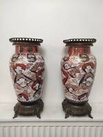Antique Japanese patina Chinese Imari patterned porcelain lamp body 2 pcs late 1800s 581 6015