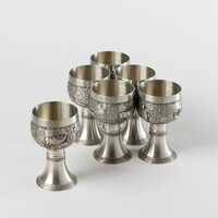 Sks zinn tin goblet set with a hunting scene, for 6 people