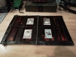 Loft or vintage style picture frame, photo frame made of wrought iron window and old patina wood