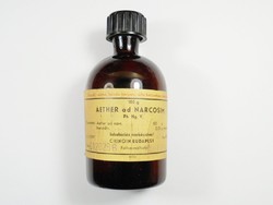 Gyógyszertári gyógyszeres üveg palack - Chinoin Gyógyszergyár 1966-os - Aether ad narcosim