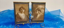 Special double old copper picture frame with fire enameled flower