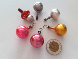 Régi üveg karácsonyfadísz miniatűr gömb mini gomba 6 db