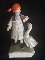 Antique Herend porcelain - girl with goose, based on the plan of sculptor György Vastagh