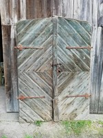 Double gate 18th century oak gate, entrance door, double cellar door, with forged hardware