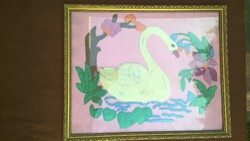 Glazed picture frame with textile goose