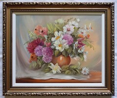 VÉGSŐ ÁR! NOV. 11-IG ÉL! Varga Szidónia "Virágcsendélet asztalon" c. festmény keretben, ingyen posta