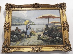 László Beregi (1881 -1944) painter. Florists on the Danube River. Oil painting. Original, signed!