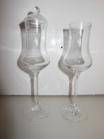 Glasses - 2 pcs - 18 x 5 cm - cognac - thick glass - Austrian - one is missing a lid
