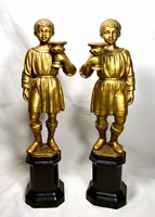 Two Sérecsen-Negro boy statues with figural copper candle holders and porcelain bases!
