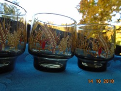 -50 % Jelzett francia vintage füstszínű őszi hangulatú növényi mintával pohár 4 db