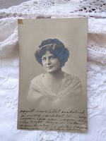 Antique postcard / photo of pretty lady in lace scarf circa 1920