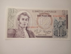 Unc 10 Pesos Kolumbia  1980  !! Unc !!!
