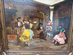Antique painting Spanish flamenco dancing couple