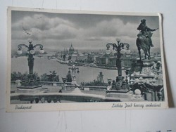 D191140 old postcard - Budapest - view with the statue of Duke Jenő 1940